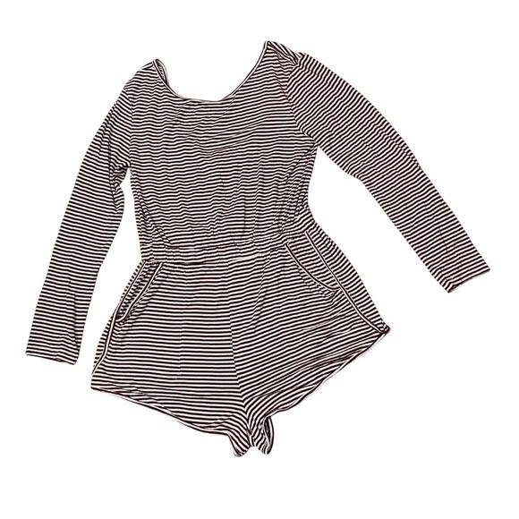 Free People Beach Striped Romper Burgundy White Size S - Picture 4 of 7